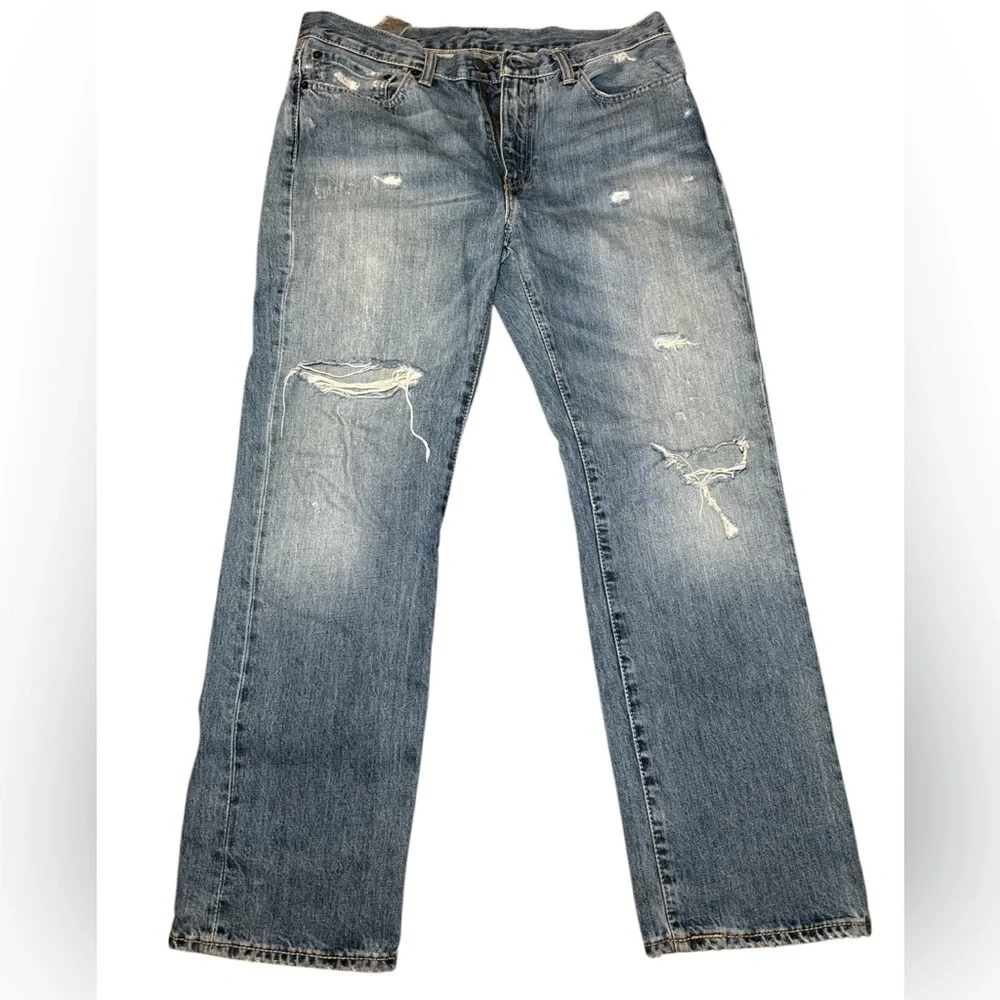 Levi's 514 Men's 2015 Classic Distressed Blue Denim Jeans 35x30 Regular Fit